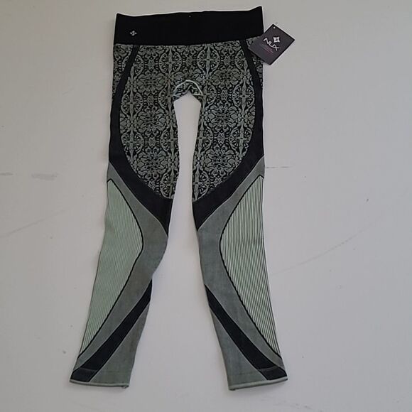 NEW NUX SMALL XS GREEN BLACK ACTIVE LEGGINGS RUNNING YOGA NET - Picture 2 of 5